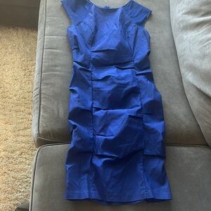 Blue Pleated Sheath Mini Dress Sleeveless